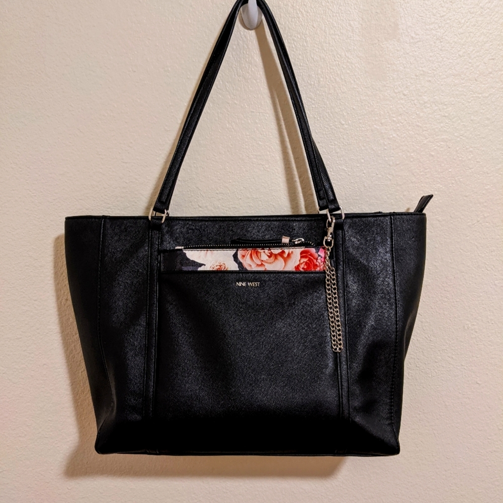 Nine West Black Zip Tote w/ Detachable Pouch